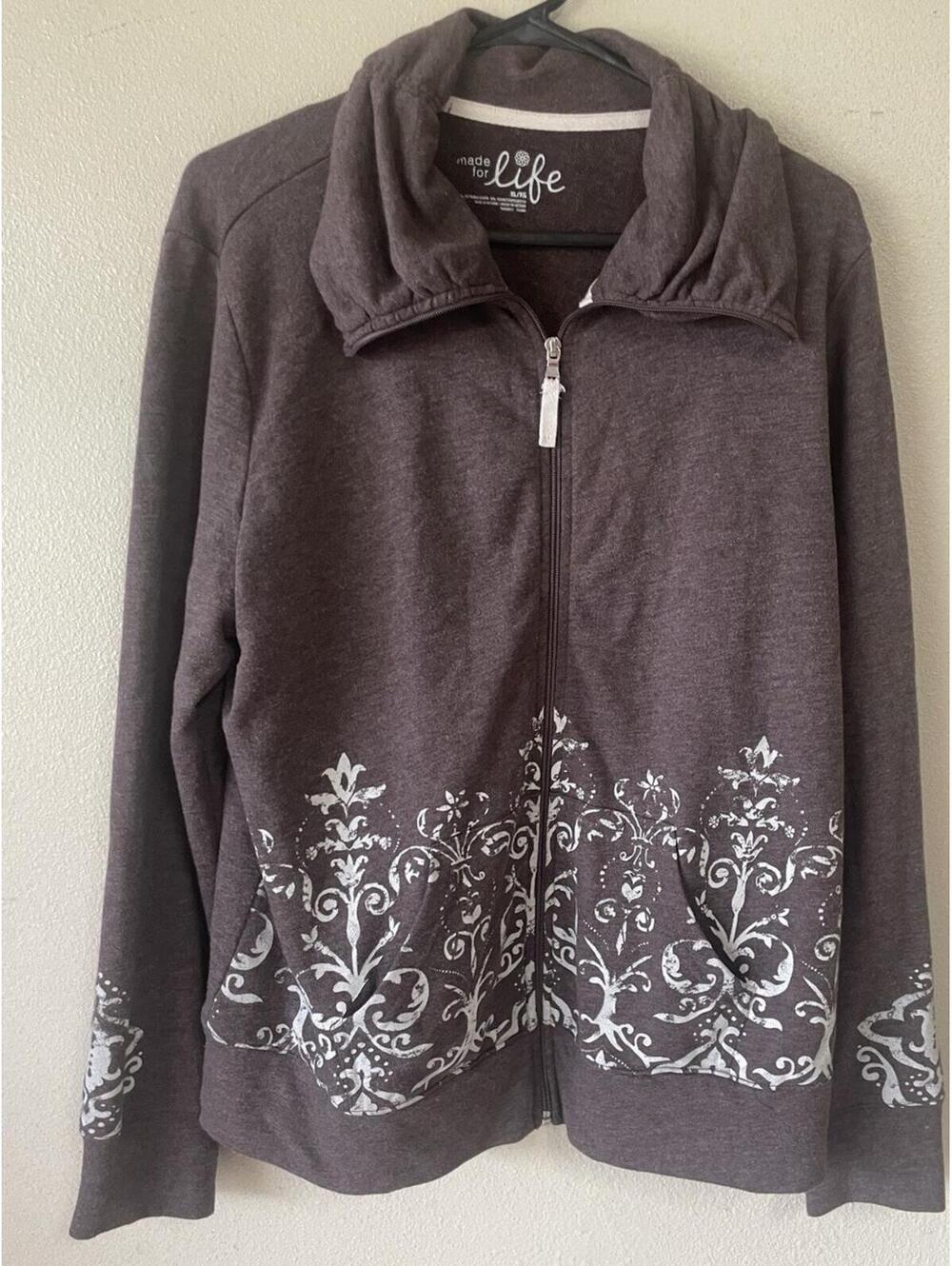 Made For Life Xl Sweatshirt Hoodie Brown Floral Print